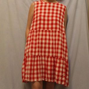 Gingham Print Ruffle Midi Dress
